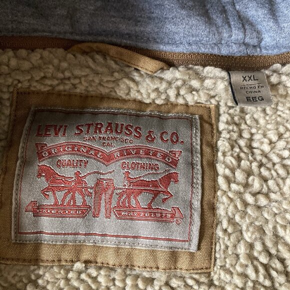 Levi's Jacket Mens XXL Brn Faux Fur Lined Hoodie Heavy Duty Field Barn Chore NEW - Picture 2 of 11